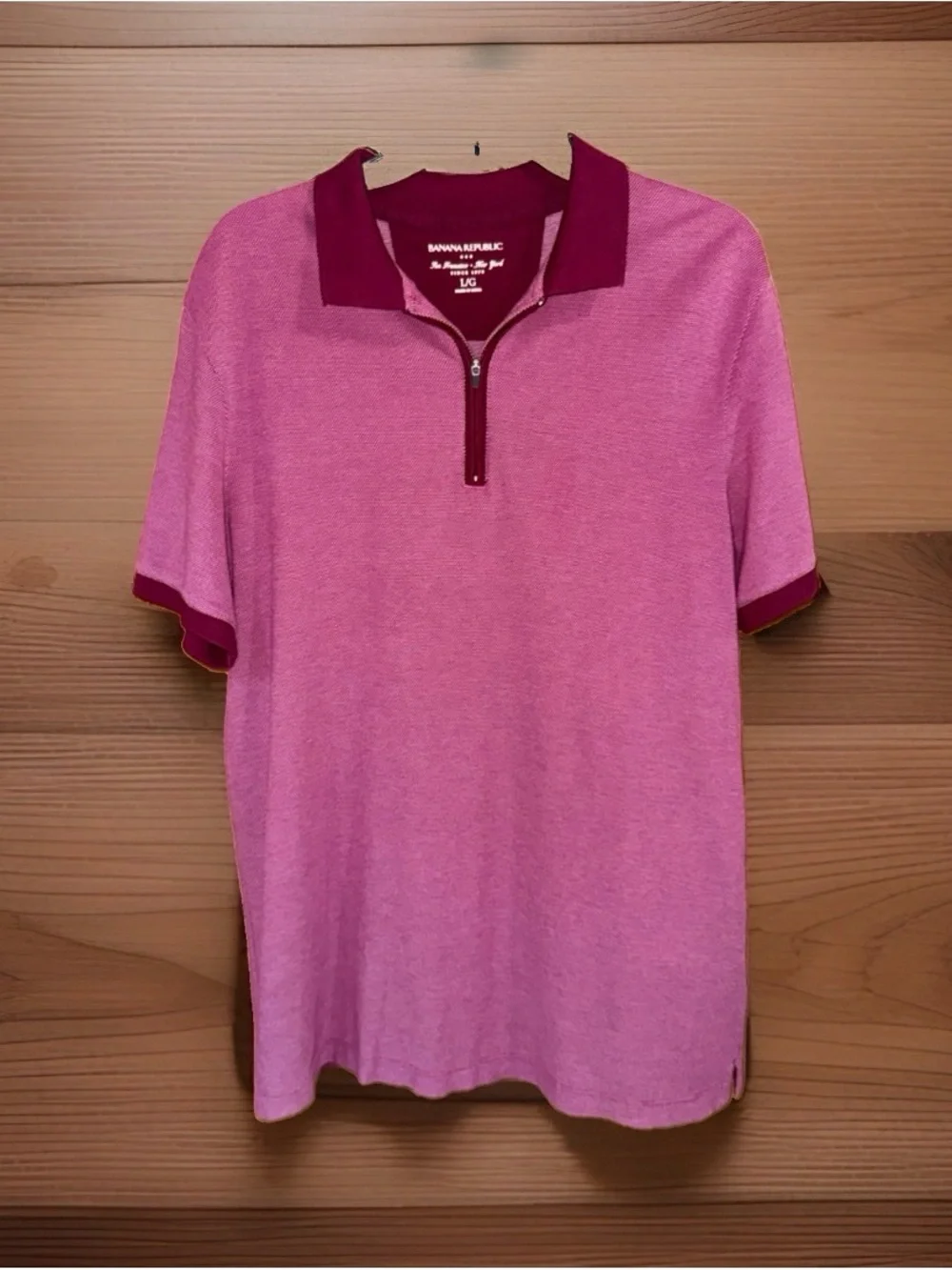 Banana Republic Men’s Burgundy/Red Zip Polo with Dark Burgundy Trim-L-EC